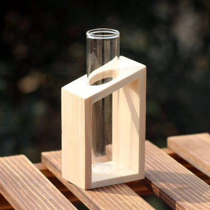 Test Tube Glass Vase in Wooden Stand