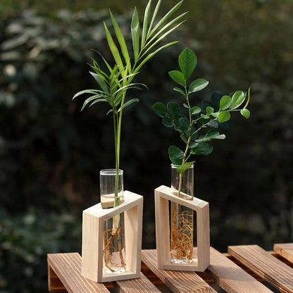 Test Tube Glass Vase in Wooden Stand